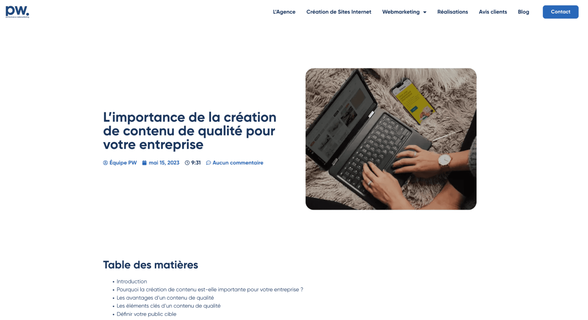 Article de blog affiché sur le site, avec son titre, sa date, son temps de lecture et sa table des matières