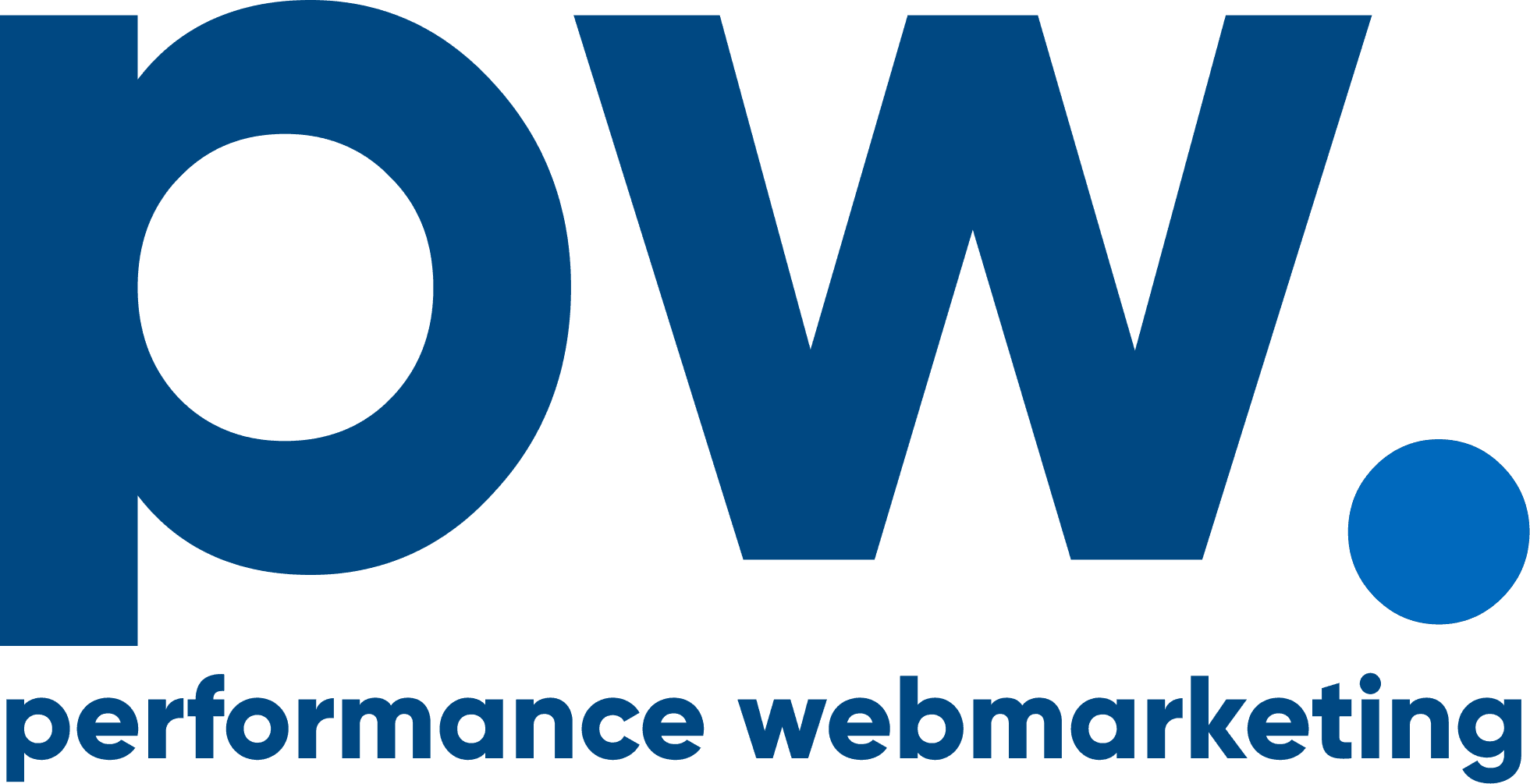 Nouveau logo de Performance Webmarketing : le monogramme pw. en bleu marine avec un point bleu