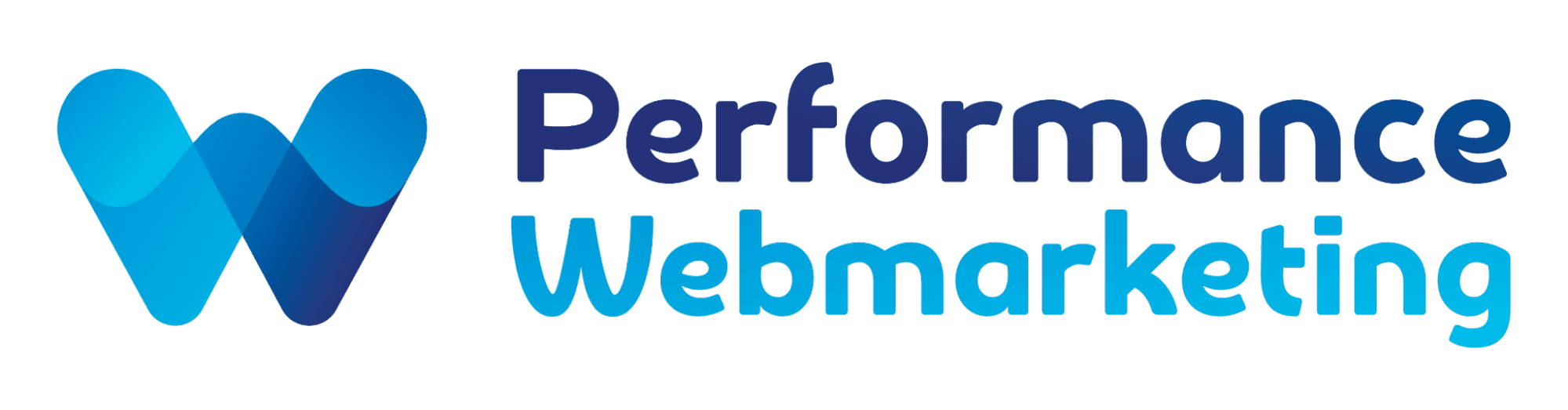 Ancien logo de Performance Webmarketing : un W en dégradé bleu accompagné du nom en typographie ronde